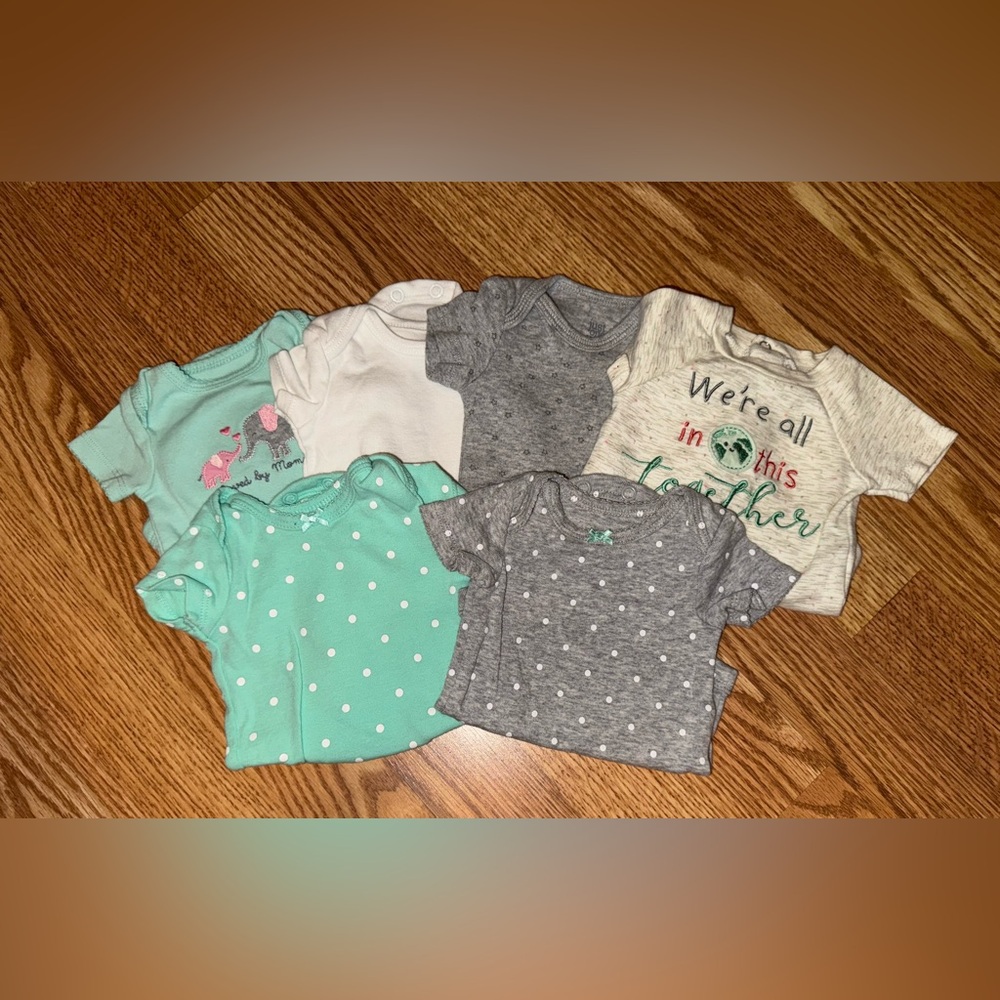 Blue Bundle of 6 NB Onesies